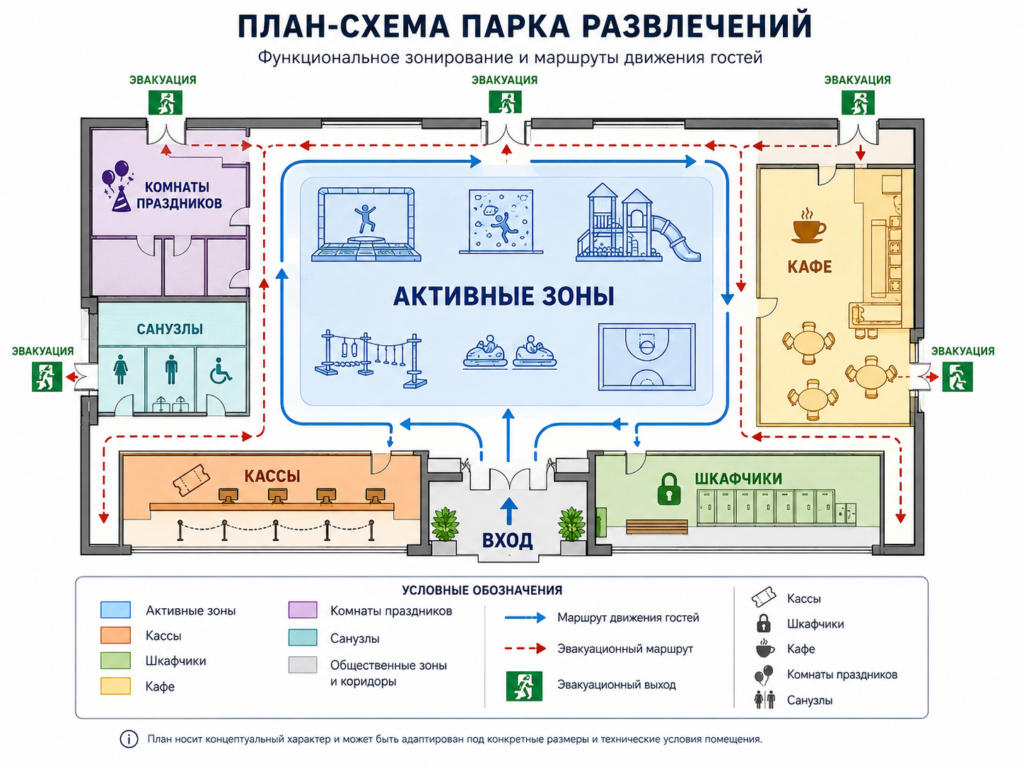 План зонирования крытого парка развлечений